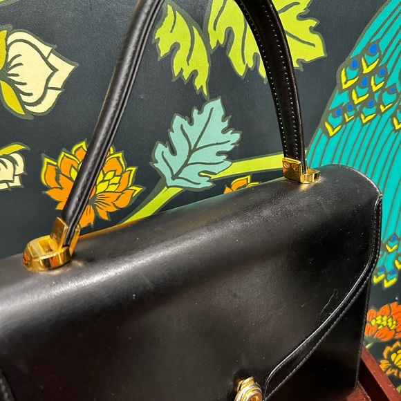 Vintage Bally Black Leather Top Handle Bag | Poke-Through Clasp | Italy - Picture 9 of 14